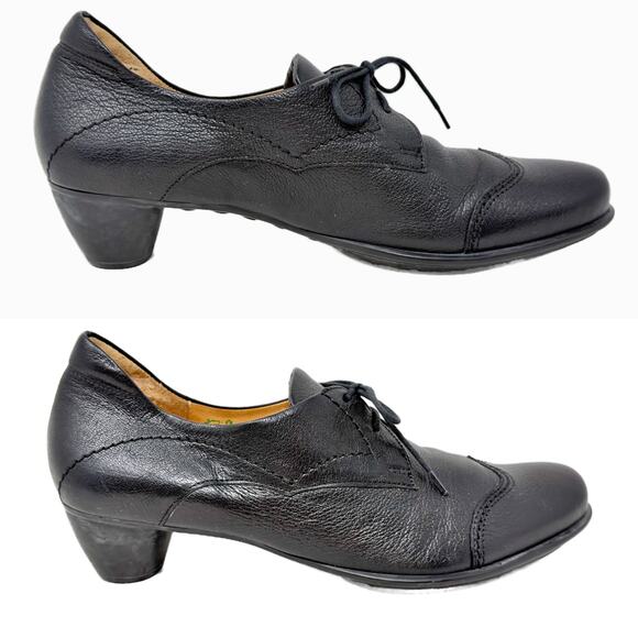 Think! Cuban Heel Lace-Up Oxford Shoes Womens 41 EU 10 US Black Leather - Picture 5 of 13